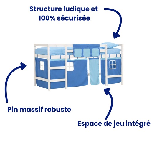 Cadre de Lit Mezzanine Enfants Bleu